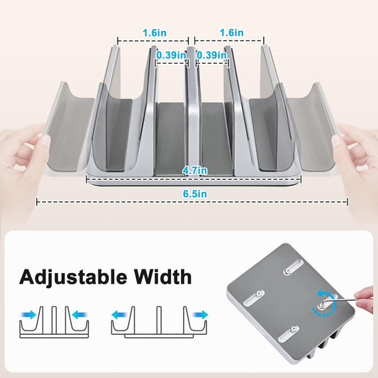 JARLINK 4-in-1 Adjustable Vertical Laptop Stand Holder, Aluminum Dual Slots Laptop Rack for Desk, Space-Saving Organizer Compatible with All MacBook, Surface, Chromebook, and Gaming Laptops (Silver)