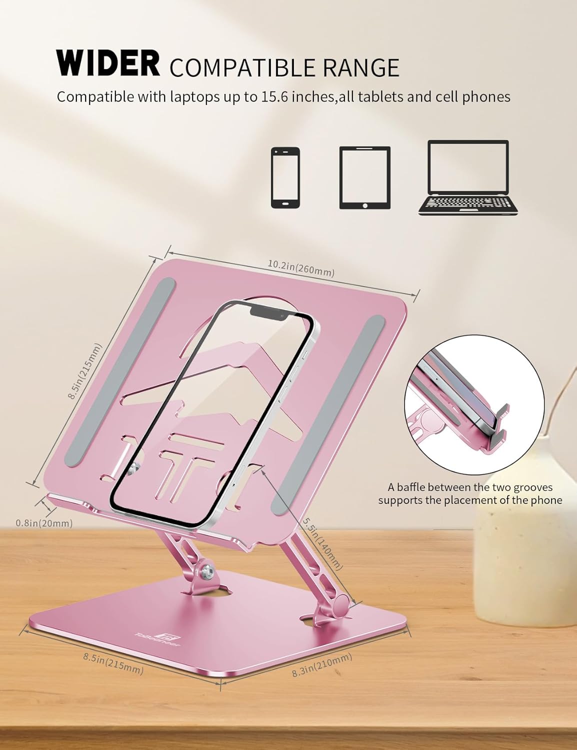 Laptop Stand Adjustable Laptop Holder for Desk, Foldable Laptop Riser Portable Computer Stand Compatible with MacBook, Lenovo, HP and All Laptops up to 15.6 inches Puce Pink