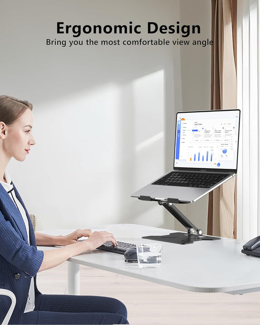 Adjustable Laptop Stand for Desk, Metal Foldable Laptop Riser, Portable Laptop Holder Mount, Ventilated Cooling Notebook Stand for MacBook Air Pro, All 10-16'' Notebooks Laptops, Matte Black