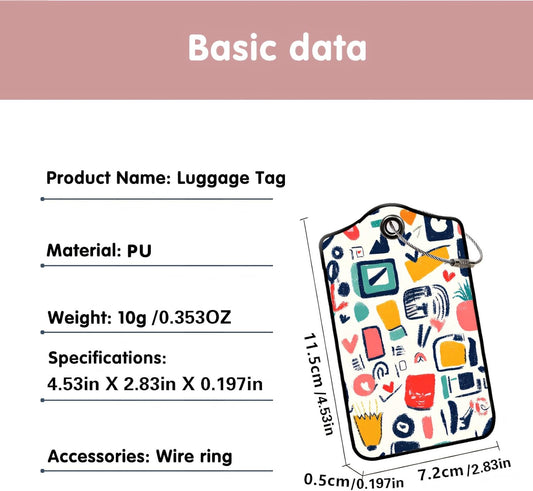 Luggage Tags for Suitcases, 2-Pack PU Leather for Cruise & Travel, Baggage ID Tags with Privacy Cover & Address Card, Durable Metal Ring, Kids Adults Travel Accessories, Abstract Doodles