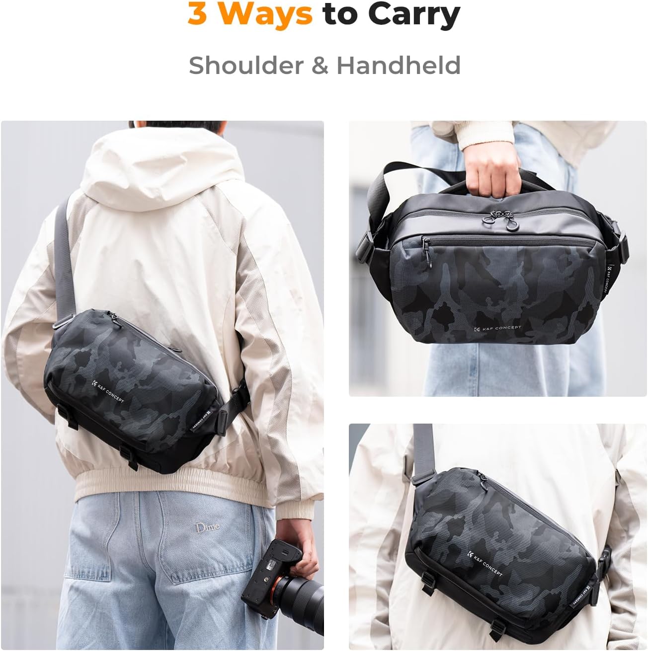 K&F Concept 2 in 1 Sling Bag Everyday Shoulder Bag & Multifunction Photography Crossbody Camera DSLR Backpack Portable Bag