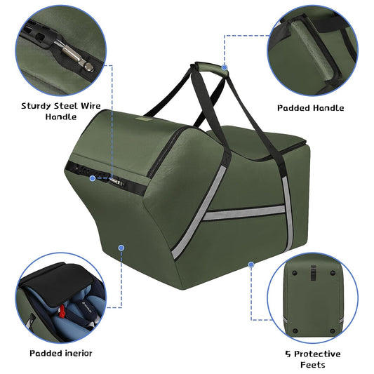 Infant Car Seat Travel Bag for Airplane Compatible with All Nuna Pipa Car Seat and Base,Chicco KeyFit 30 and Base, Padded Car Seat Bags for Air Travel,Car Seat Gate Check Bag with Side Pocket, Green