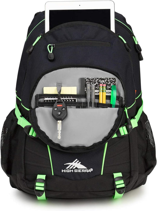 High Sierra Loop Backpack, Travel, or Work Bookbag with tablet sleeve, One Size, Midnight Blue/Black/Lime