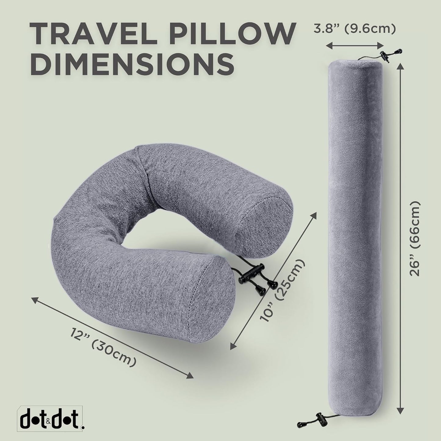 Dot&Dot Twist Memory Foam Travel Pillow for Airplanes - Travel Neck Pillow for Sleeping - Airplane Pillow for Neck Support, Chin, Lumbar and Leg - Adjustable, Bendable Neck Roll Pillow, Steel