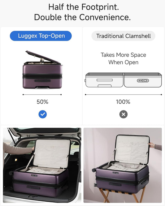 LUGGEX Checked Suitcase Top Opening, FLT Expandable Polycarbonate Hard Shell Suitcase with Wheels (FLO-Lite, Purple, 28 Inch, 105L-115L)