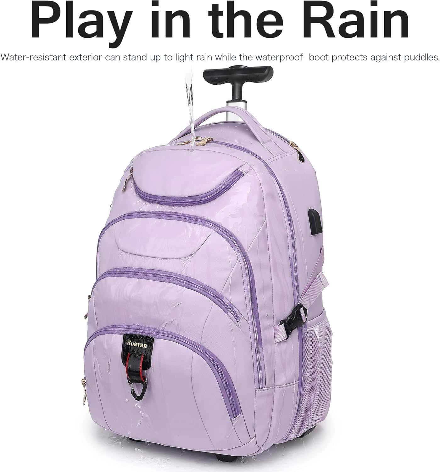 Boavan Rolling Backpack for Women, 17.3 Inch Wheeled Laptop Backpack,Large Travel CarryOn Bag for Teachers College Students, USB Charging Port Waterproof Business for Airplane Overnight Luggage,Purple