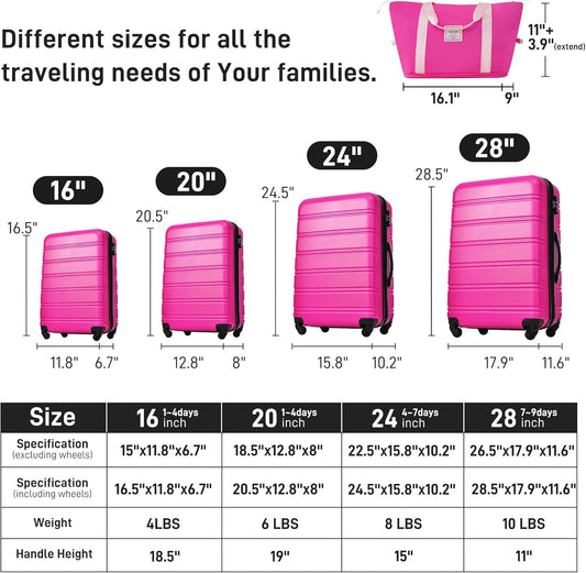 Merax Luggage sets of 13 Piece 16 20 20 28 IN Carry on Luggage Hard Case Pink Luggage Expandable Checked Luggage Suitcase Set with Wheels