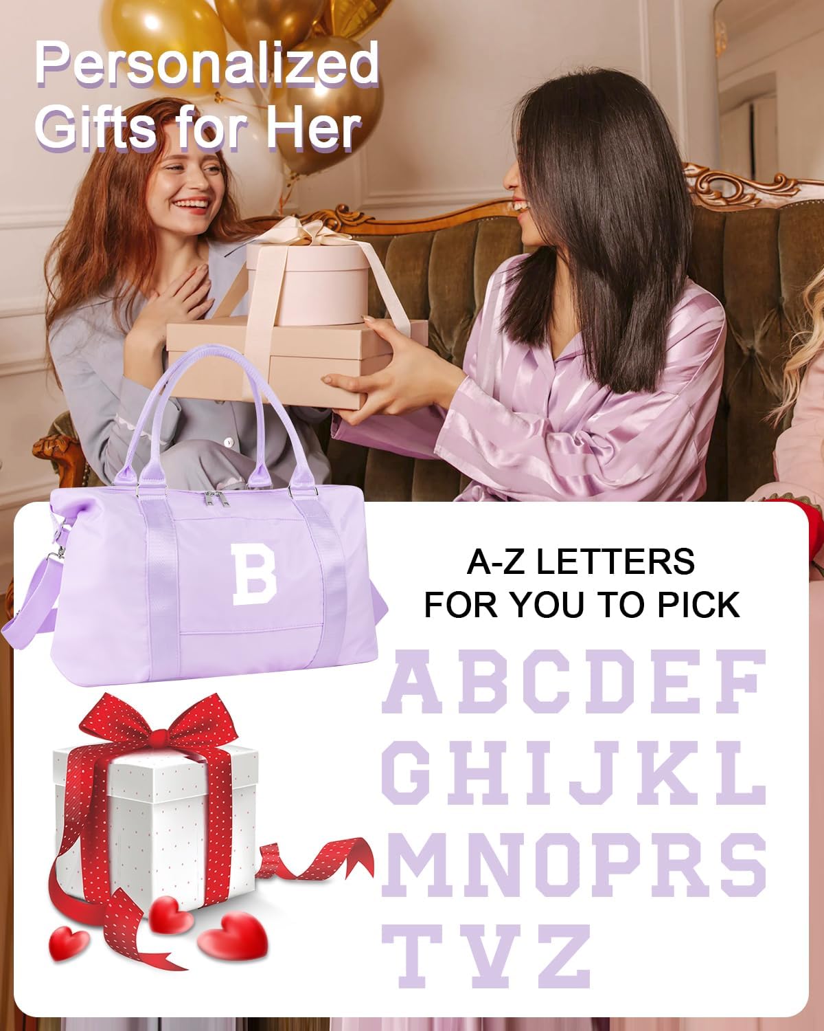 Daughter Niece Gifts for Teen Girl Kids, Initial Travel Duffel Bag Sports Gym Bag Personalized Gifts Weekender Bag,Monogram Overnight Bag Cute Dance Bag Birthday Bridesmaid Gifts for Women(Purple, B)