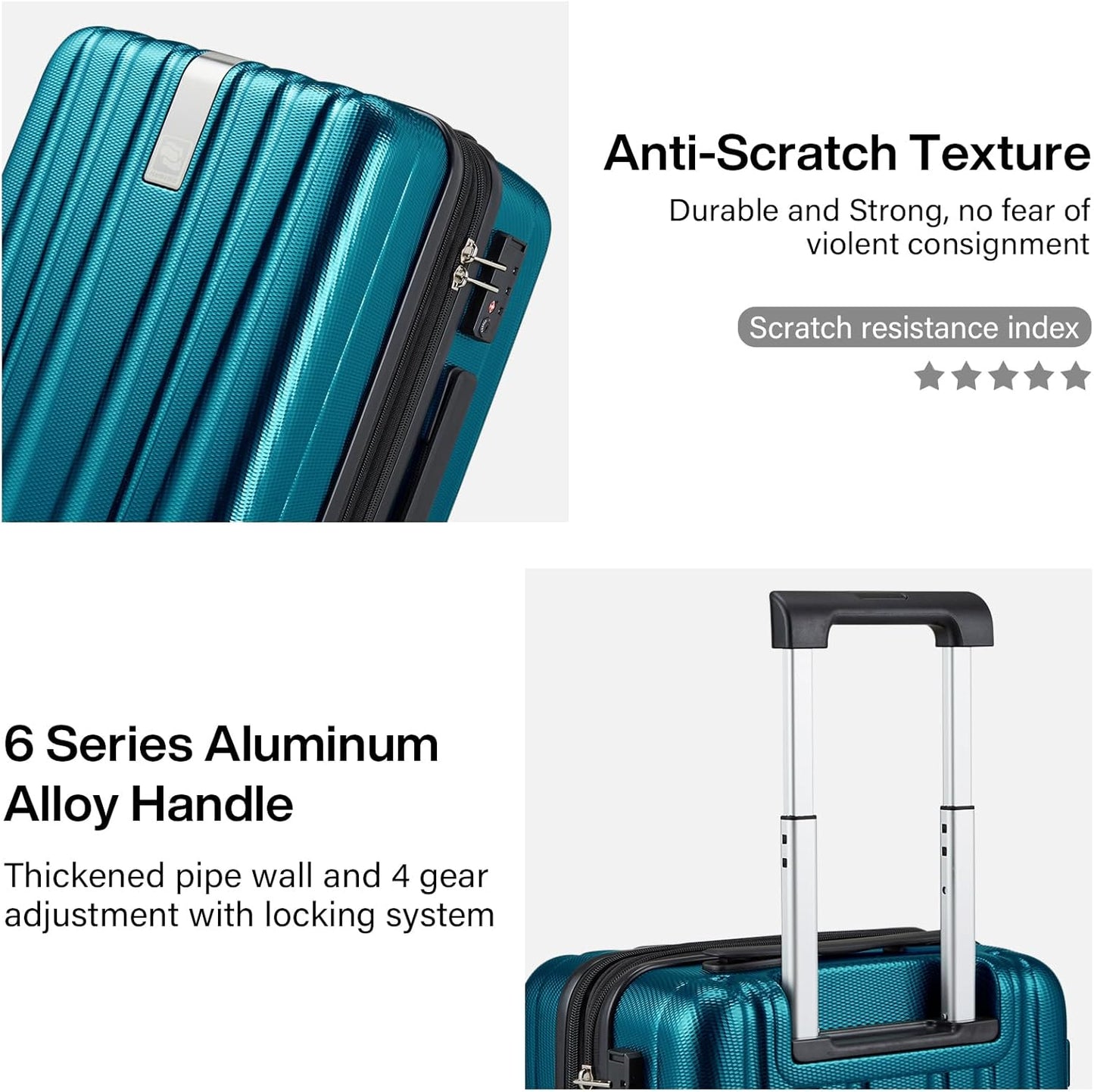 Hanke 24 Inch Expandable Checked Luggage Lightweight PC Hard Case Luggage Suitcases with Wheels Tsa Luggage Rolling Large Suitcase Travel Luggage Bag for Go to University.(Caribbean Blue)