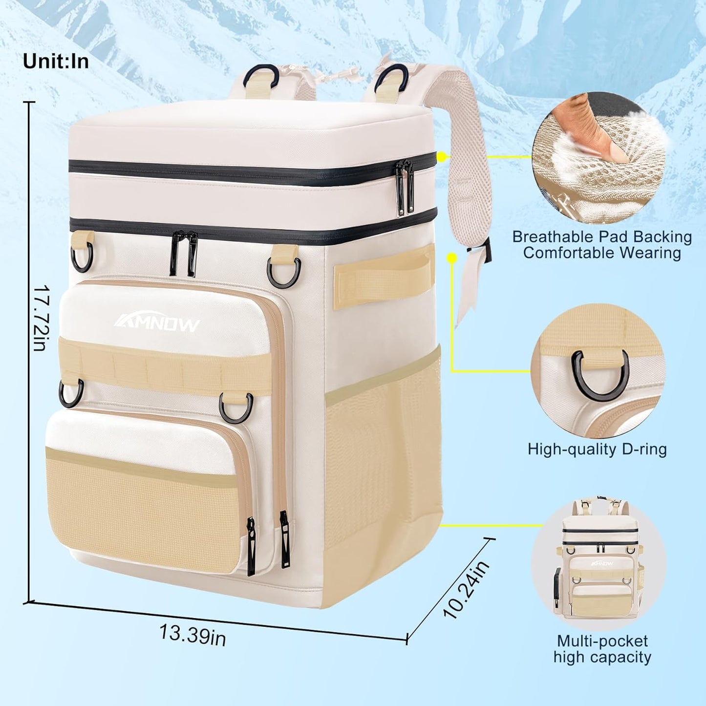 Backpack Cooler Insulated Leak Proof for Men Women 50 Cans Soft Cooler Backpack Insulated Waterproof Large Capacity Coolers Bag Portable for Lunch Camping Travel Picnic Hiking