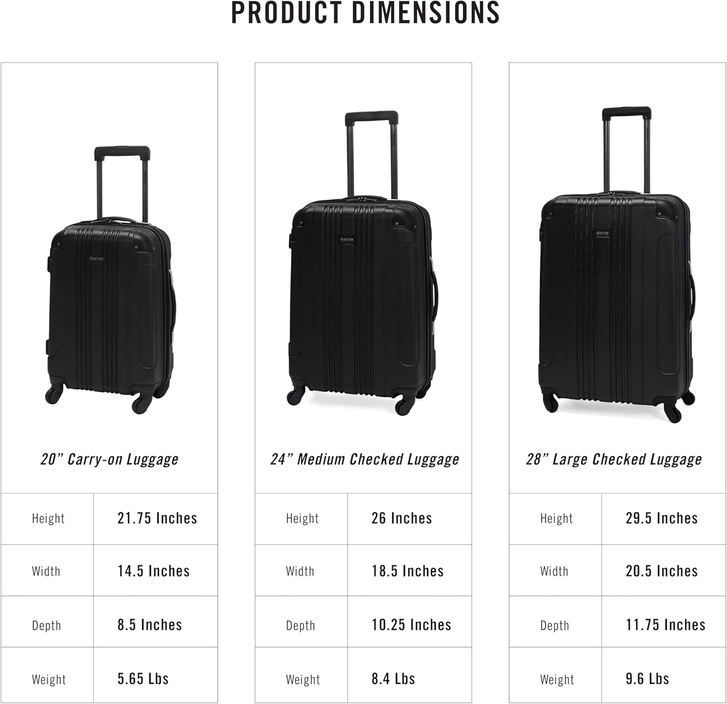 Kenneth Cole REACTION Out of Bounds Lightweight Hardshell 4-Wheel Spinner Luggage, Midnight Black, 2-Piece Set (20" & 28")