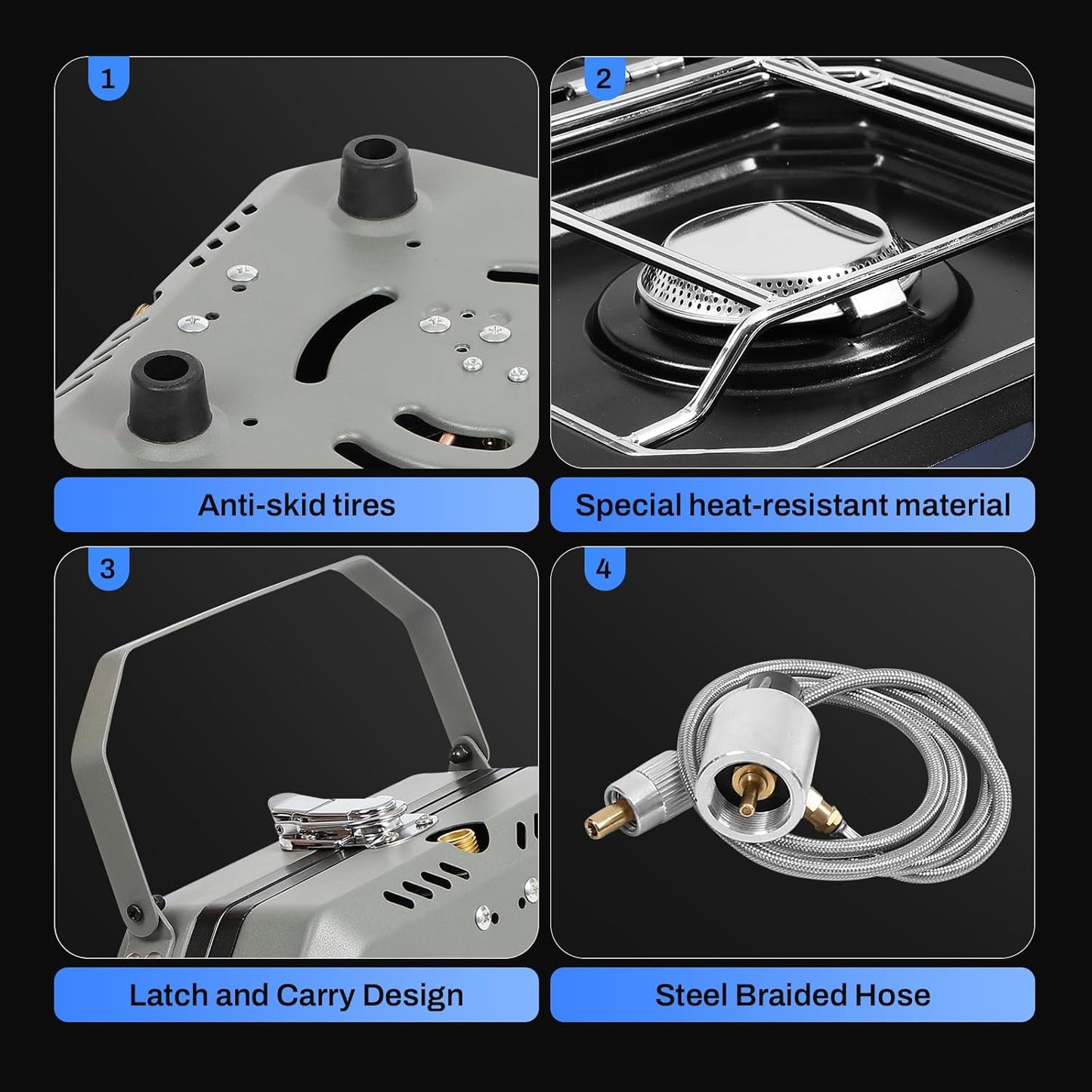 2-Burner Foldable Camping Stove with Griddle and Carrying Bag,16000 BTU Portable Propane Camp Stove with 2 Adjustable Burners & Piezo Ignition, for Camping, Home Backyard, Frying Turkey, Green