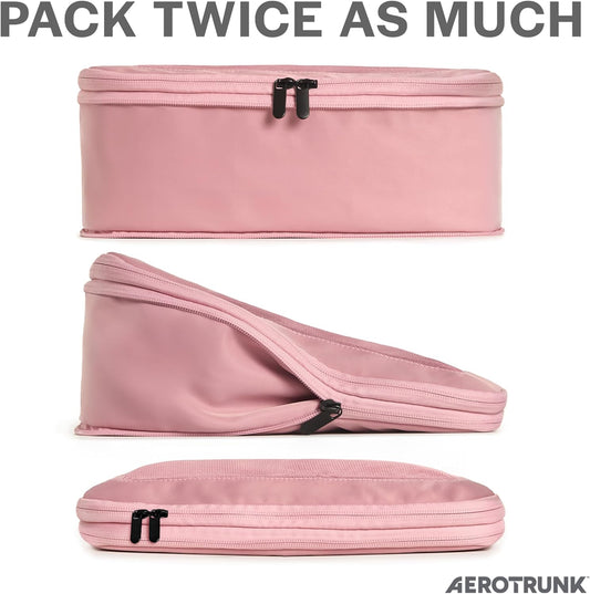 Compression Packing Cubes for Travel - Luggage Organizer Bags - Double Zipper Packing Cubes for Suitcases (4-Pack, Rose)