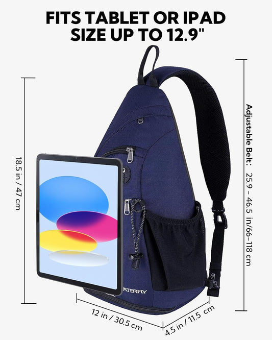 WATERFLY Large Crossbody Sling Bag: Over Shoulder Backpack Daypack Casual Cross Chest Side Pack