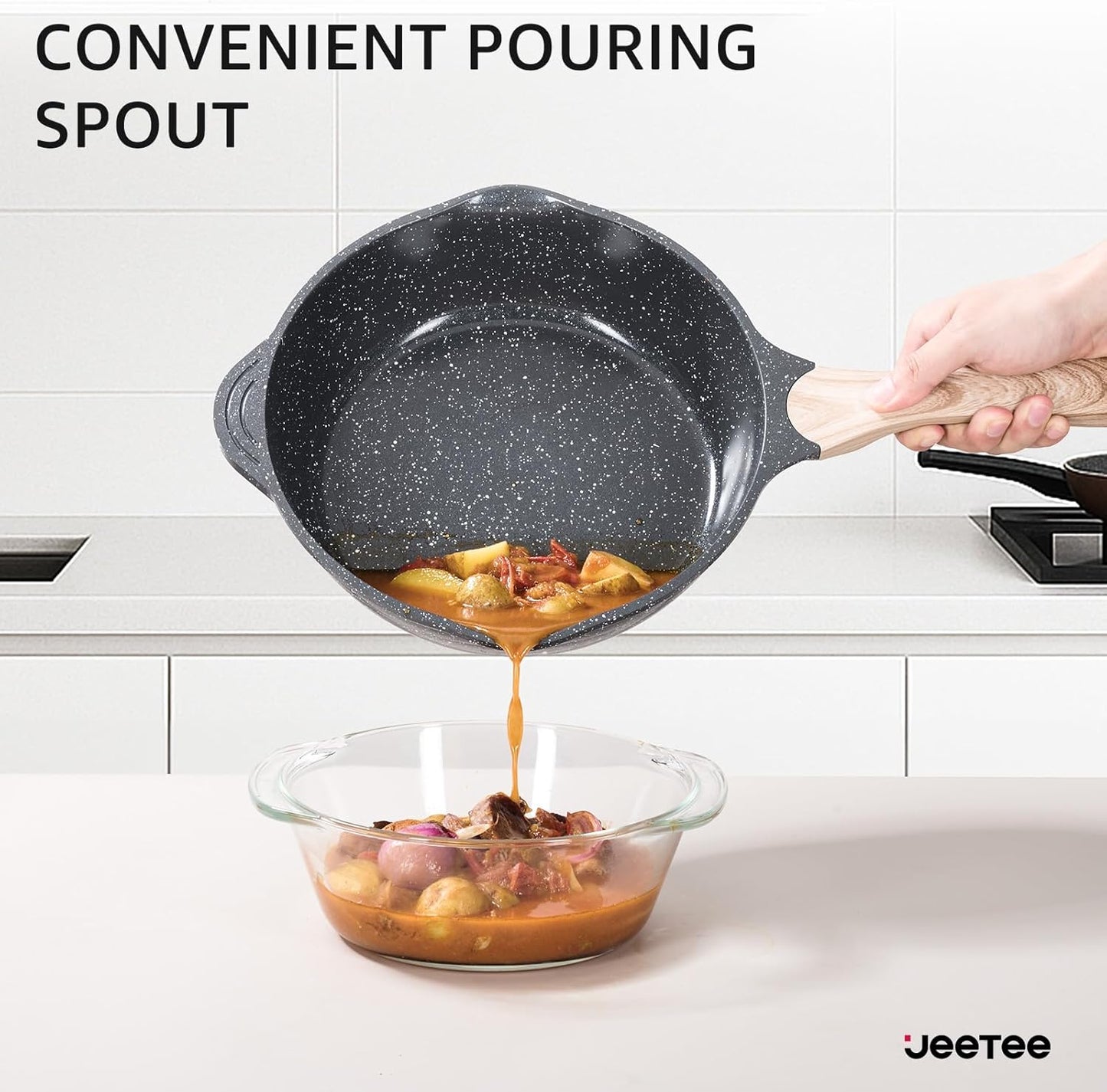 JEETEE 24Pcs Ceramic Cookware Set, Gray Pots and Pans Set Non Stick, Kitchen Healthy Non Toxic Induction Cookware Sets W/Saucepans, Sauté Pan, Griddle, Crepe Pan & Pancake Rake (PFAS,PFOA Free)