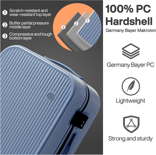 mixi Hardside PC Suitcase 24 Inch Checked Luggage Spinner Wheels TSA with Cover, Sapphire Blue