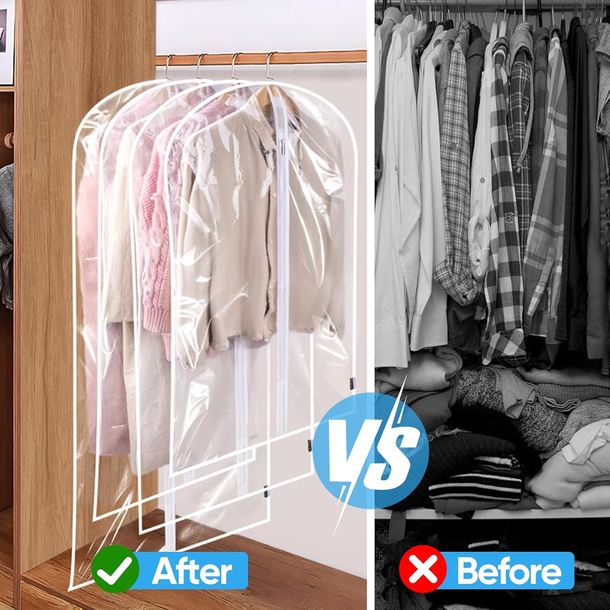 BALEINE 40'' Clear Garment Bags, 2 Packs PEVA Dress Bag for Closet Clothes Dresses Suit Coats Storage (Clear, 2PK)