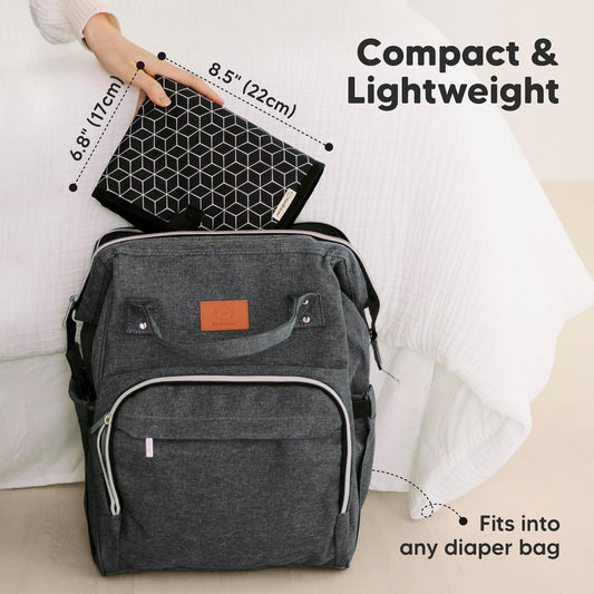 KeaBabies Portable Diaper Changing Pad, Easy Wipe Clean - Foldable Waterproof Baby Changing Mat for Diaper Bag, Compact, Lightweight, 25x13 Baby Changer Travel Essential, Machine Washable (Black Geo)