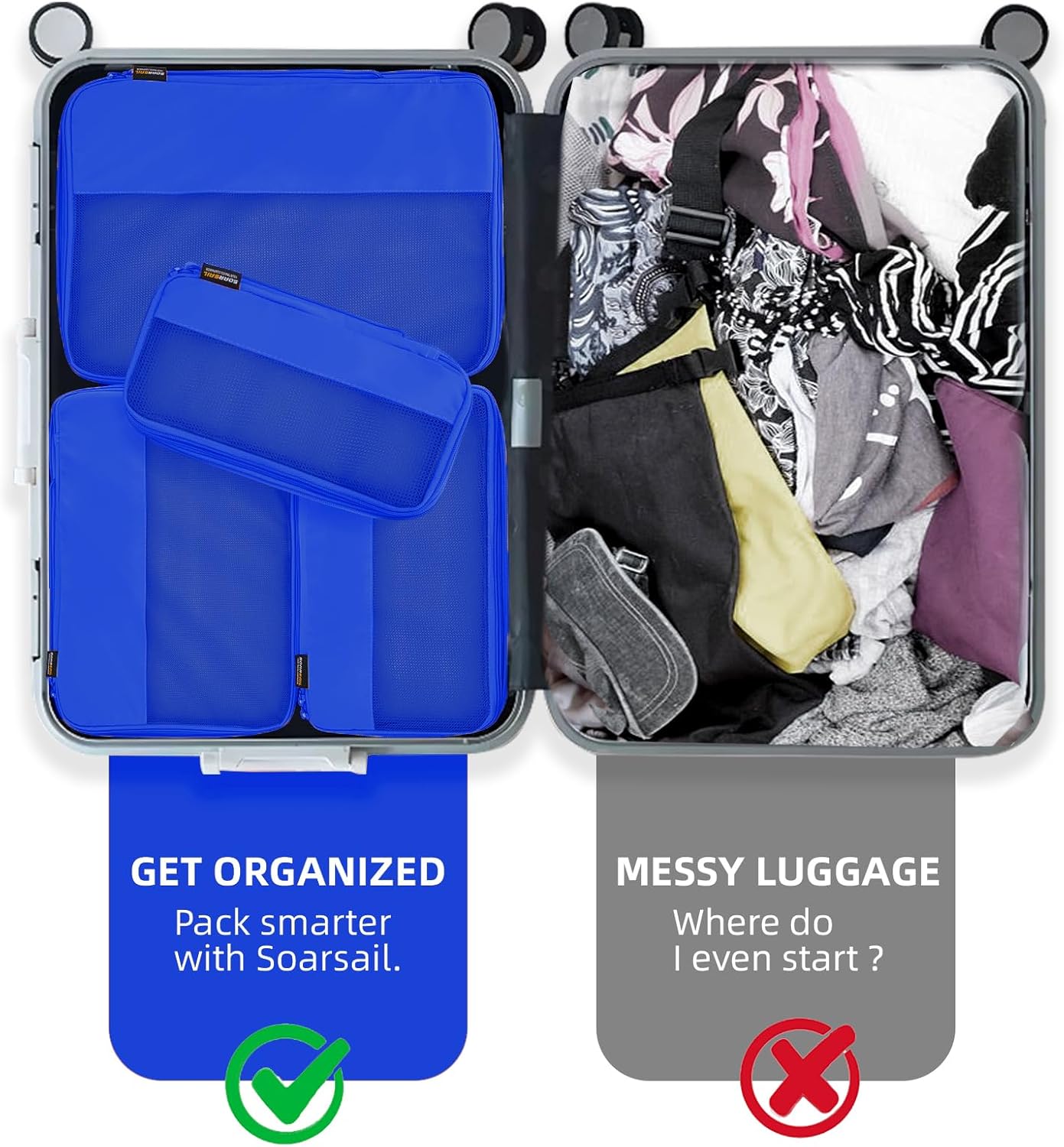 4 Piece Compression Packing Cubes for Suitcases and Backpack, Lightweight Travel Organizers (Bright Blue)