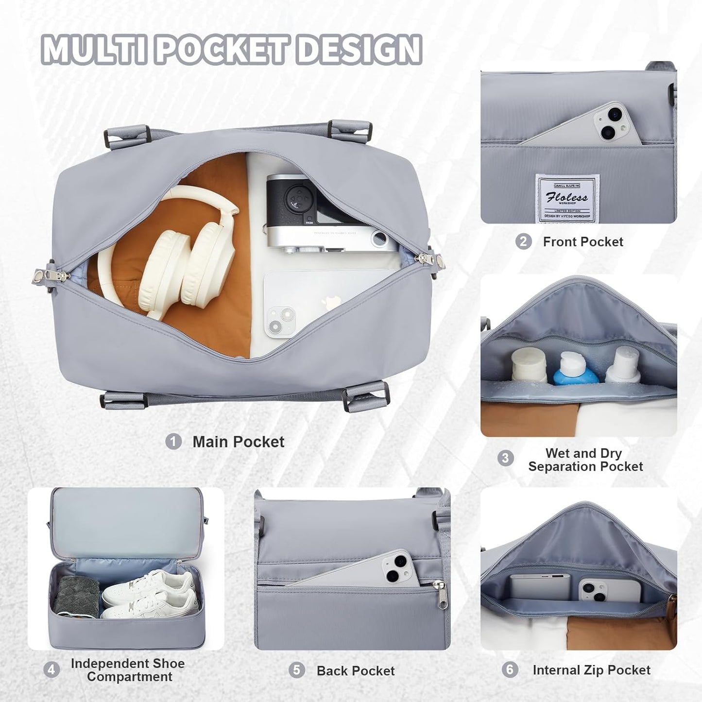 Travel Duffel Bag, Sports Tote Gym Bag, Shoulder Weekender Overnight Bag for Women