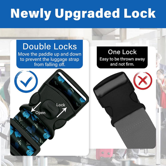 2 Pack Luggage Straps for Suitcases, Adjustable Travel Belt with Double Lock and Quick Release Buckle, Heavy Duty Nylon Bag Packing Strap, Unique Identifiers Travel Accessories-Blue Butterfly