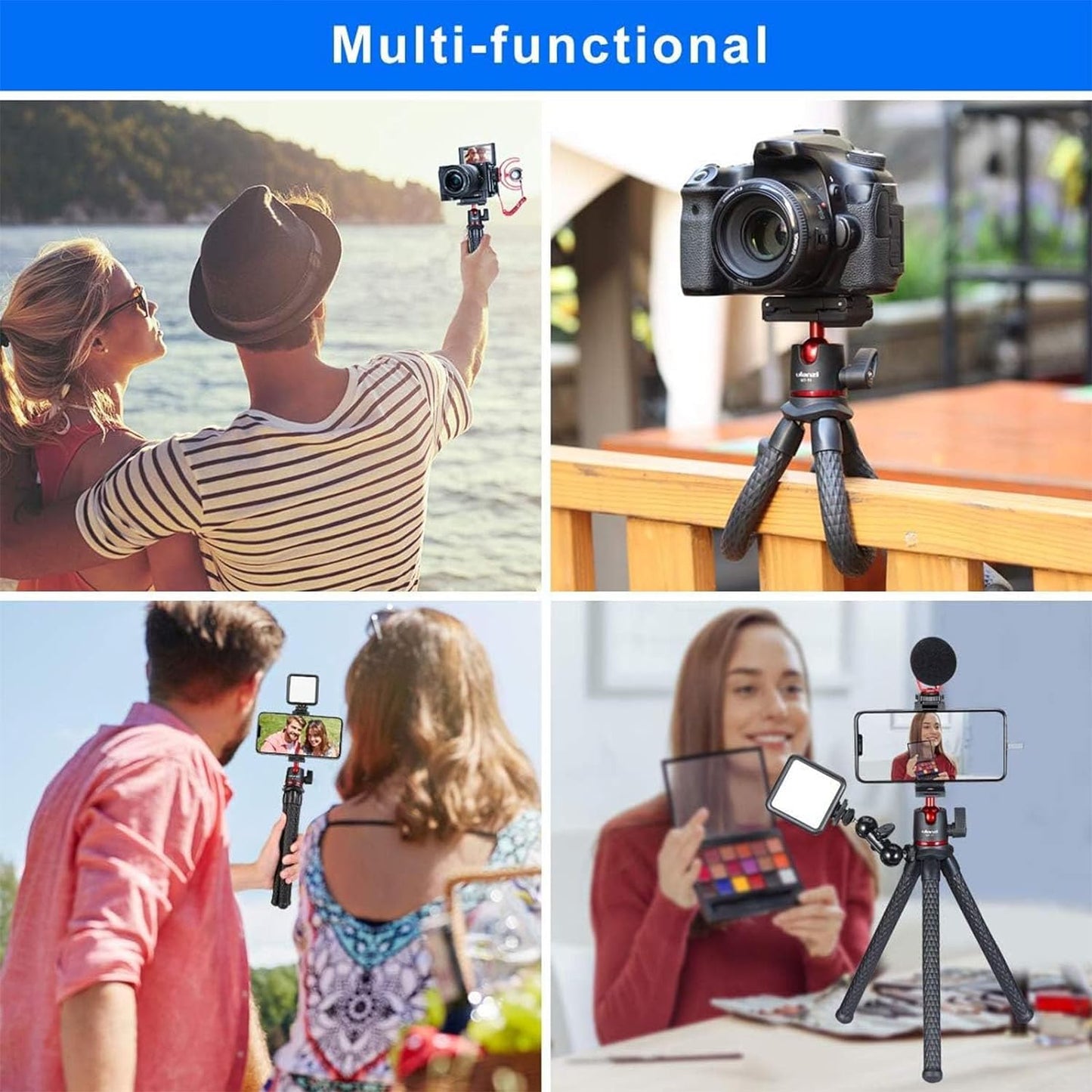 ULANZI Camera Tripod, Mini Flexible Stand w Hidden Phone Holder w Cold Shoe Mount, 1/4'' Screw f Magic Arm, Universal f iPhone 16 15 14 Pro Max XS Max X 8 Samsung Canon Nikon Sony DJ Pocket 3 Cameras