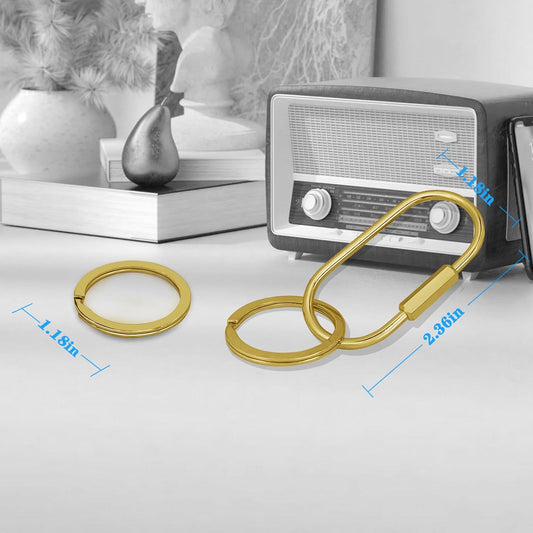 Key Chain, Brass Key Rings 2 Pack Screw Lock Key Organizer with 4 Rings Carabiner Keychain Clip for Men and Women