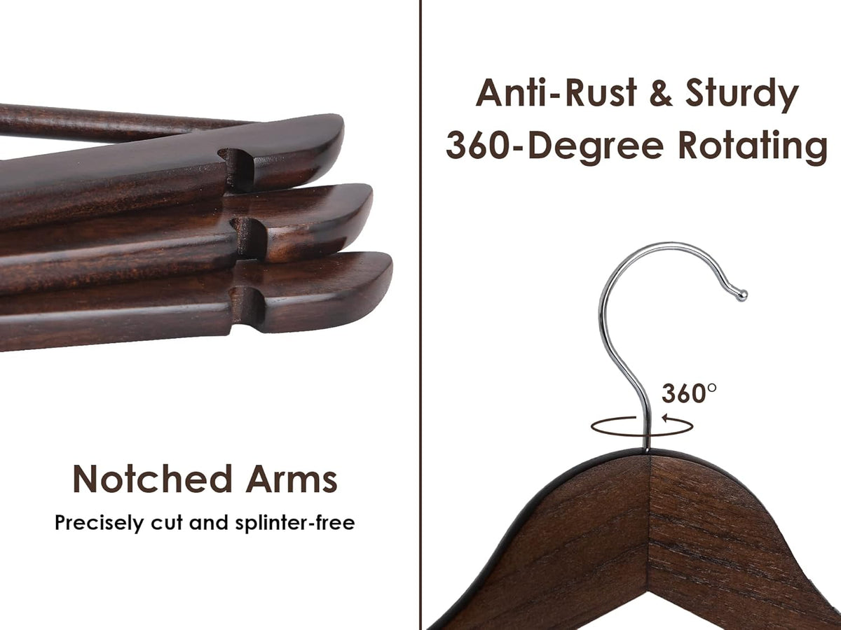 StorageWorks Wooden Hangers 20 Pack, Wood Coat Hanger for Coats, Shirts, Jackets, Pants, Suits, Walnut Color