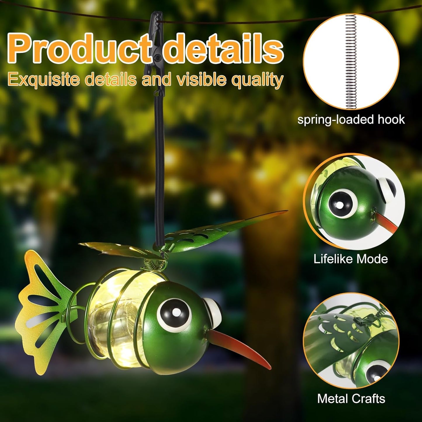 Hummingbird Solar Outdoor Hanging Lantern Creative Small Sculpture Lights Durable Waterproof Lamp Suitable for Festivals Garden Decor Birthday Gifts for Grandma Mom Women Girl