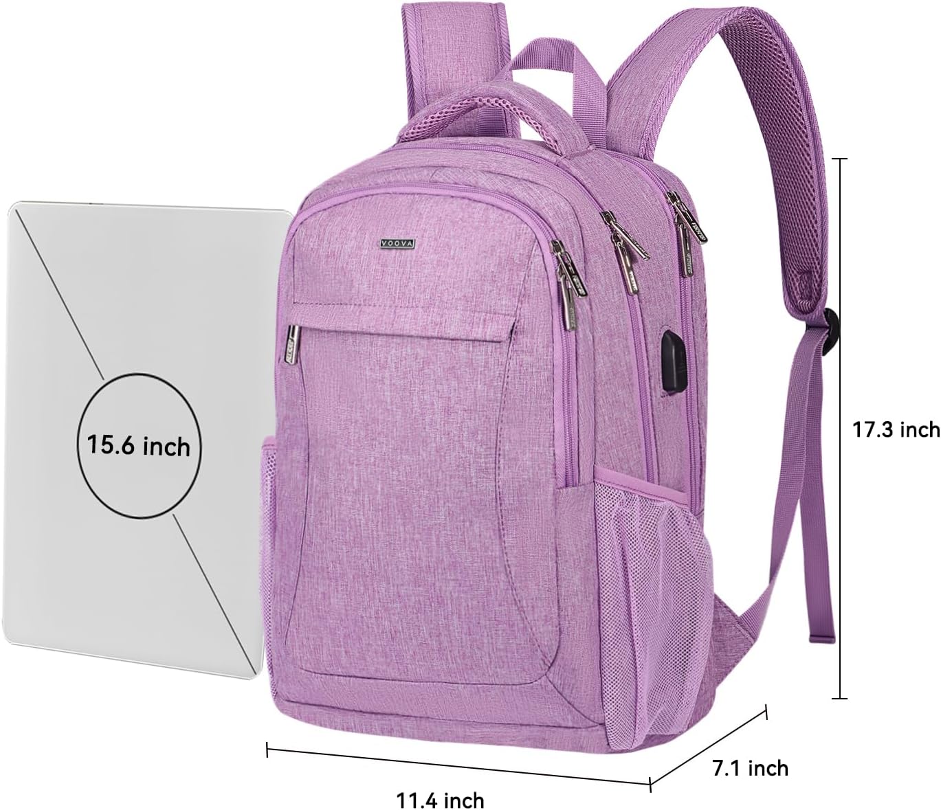 Voova Travel Laptop Backpack, Business Work Laptop Backpack for Women & Men with USB Charging Port, Waterproof Slim Durable College Computer Bag Fits 15.6 Inch Laptops and Notebook, Purple