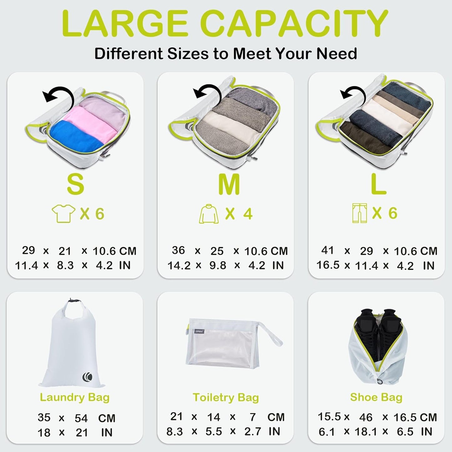 Cipway Compression Packing Cubes, Lightweight Travel Luggage Organizers with Shoe Bag, Toiletry Bag & Laundry Bag, Travel Essentials for Carry on Suitcase (8 Piece,White)