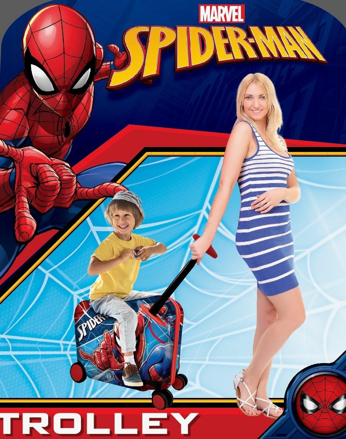 Fast Forward Ride-On 18" Suitcase For Kids/Tow-Along Toddler Carry-On Luggage With Wheels (Spiderman)