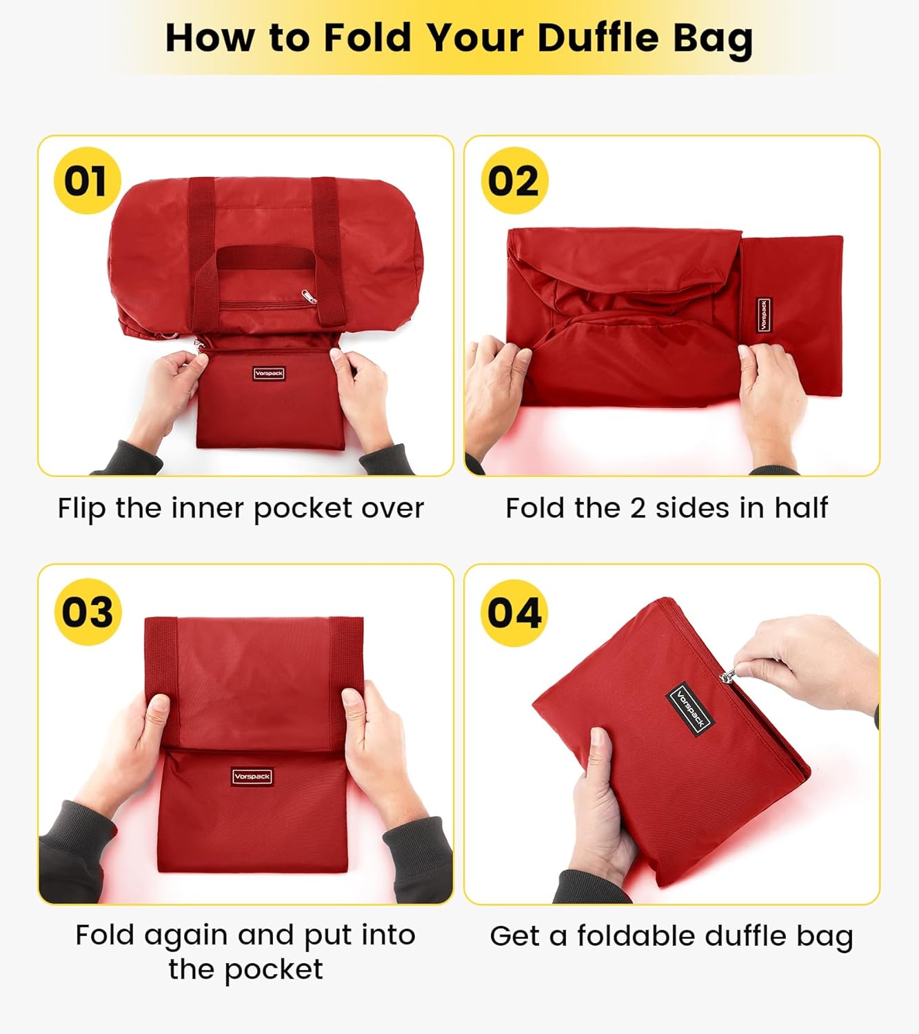 Vorspack Duffel Bag 20-24-28 Inches Foldable Gym Bag for Men Women Duffle Bag Lightweight with Inner Pocket for Travel Sports