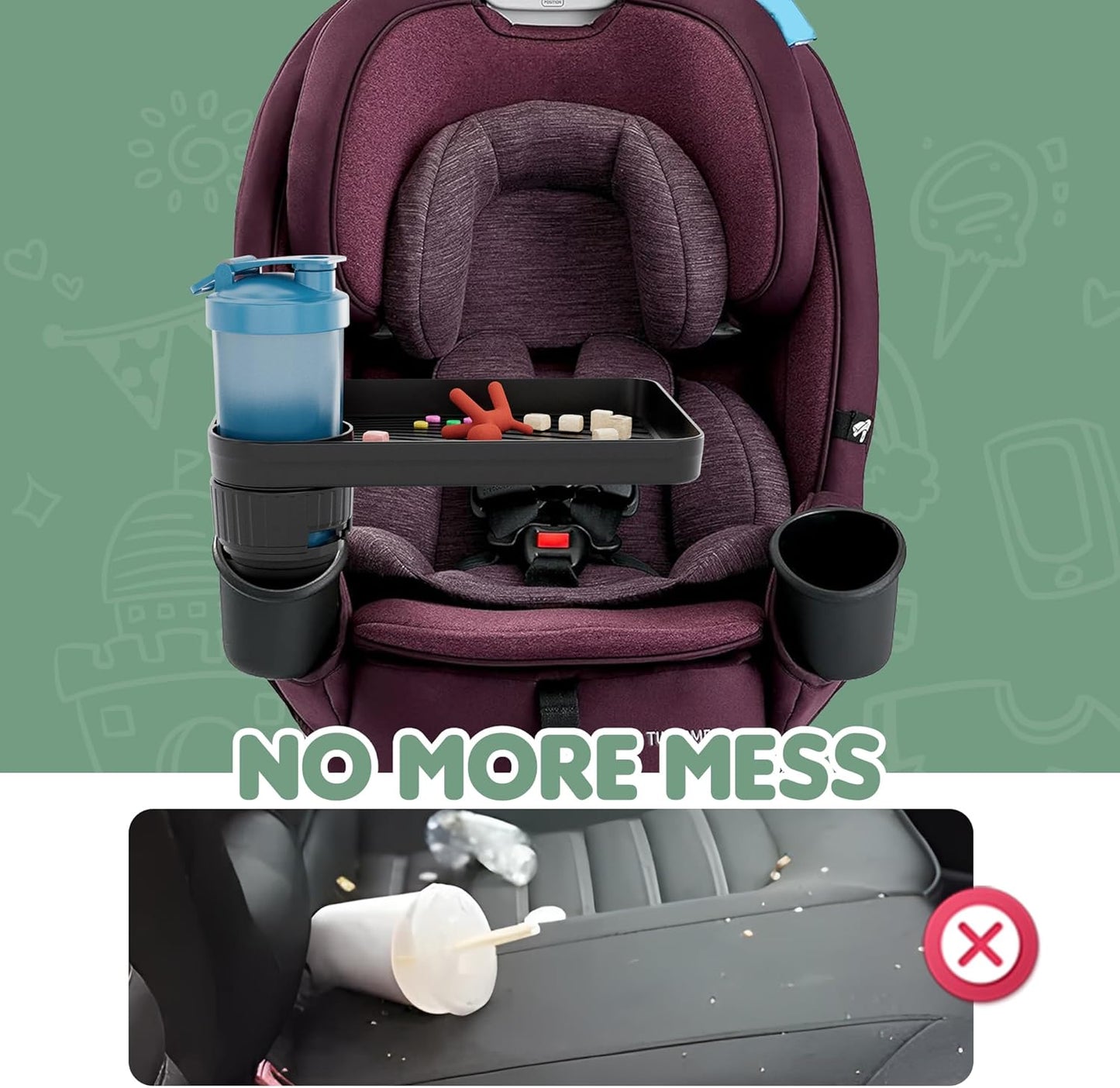 2 Pack Upgraded Car Seat Tray for Kids Car Seat Tray with Expandable Base for Snacks, Toys, Books, Entertainment Kids Travel Essentials Fits 2.8''-3.2'' Cup Holders (2, Standard Base)