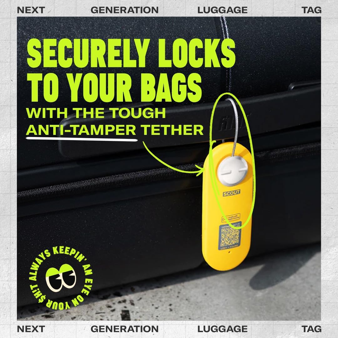 Knog Scout iOS Smart Tag, Tracker & 85d Alarm – Rechargeable Luggage Tag Compatible with iOS App & Apple Find My, Digital Contact Info, Remote Chime, Low Battery Alerts, Water-Resistant, Black