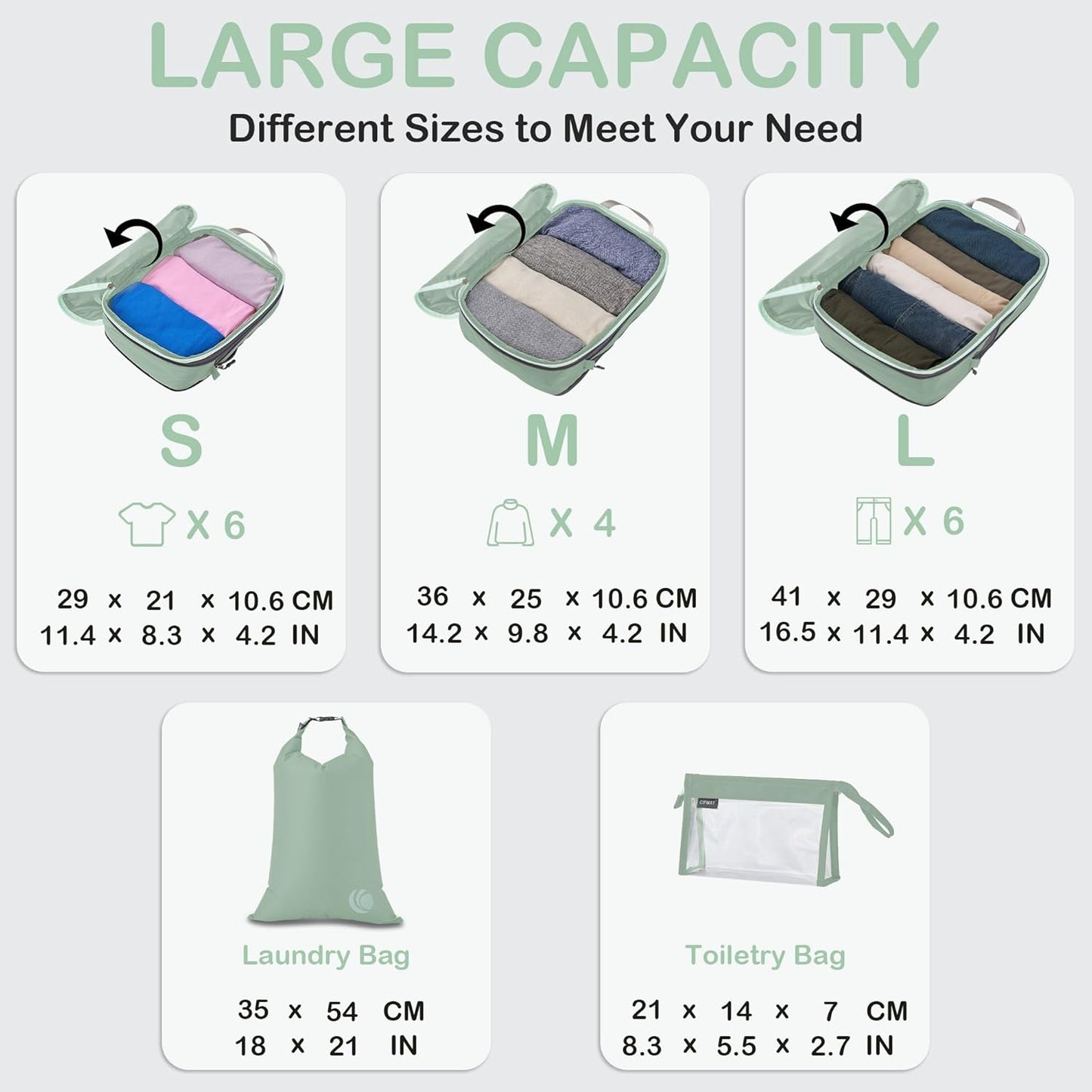 Cipway Compression Packing Cubes, Ultralight Luggage Organizer Bags with Laundry Bags and Clear Toiletries Bag, Travel Essentials for Carry on Suitcase (6 Piece,Sage Green)