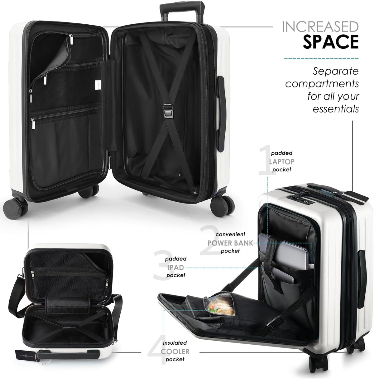 Hard Shell Luggage Sets with Spinner Wheels 4 Piece, Expandable Large Suitcases with TSA Lock, Travel Large Suitcase Set, White Luggage Set