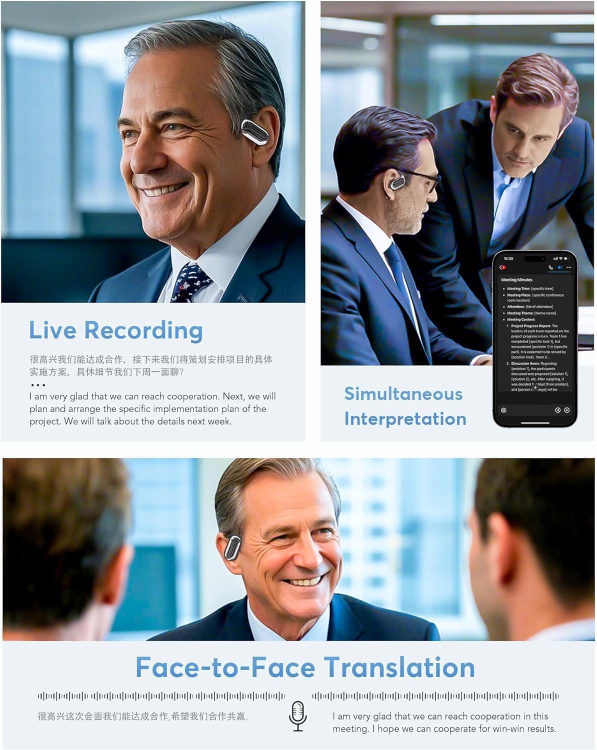 AI Translation Earbuds Real-Time, 144 Languages & Accents,4-in-1 Open Ear Wireless Earbuds with Charging Case, Compatible with iOS & Android, Ideal for Travel, Business, Learning,Black