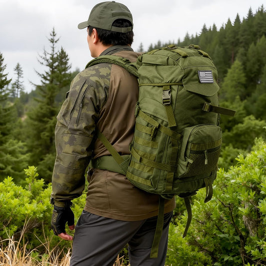 50L Tactical Backpack for Men and Women, Water-Resistant Molle Rucksack, Large Military Assault Pack for Hiking, Hunting, Camping, Gym & Outdoor Survival Green