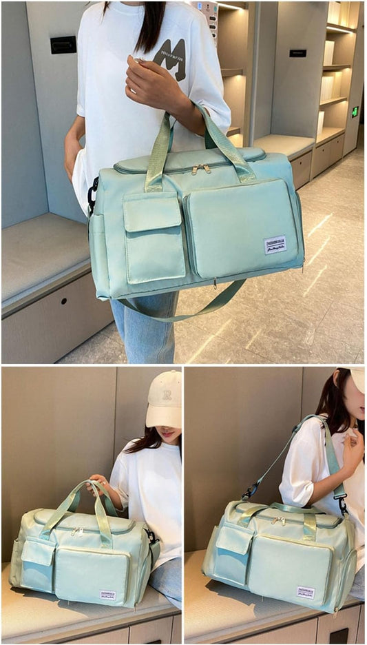 Multipurpose 20L Foldable Duffel Bag Gym Yoga Bag Carry-On Shopping Sack Travel Organizer Cabin Bag Sundry Package Wet&Dry Compartment (Green)