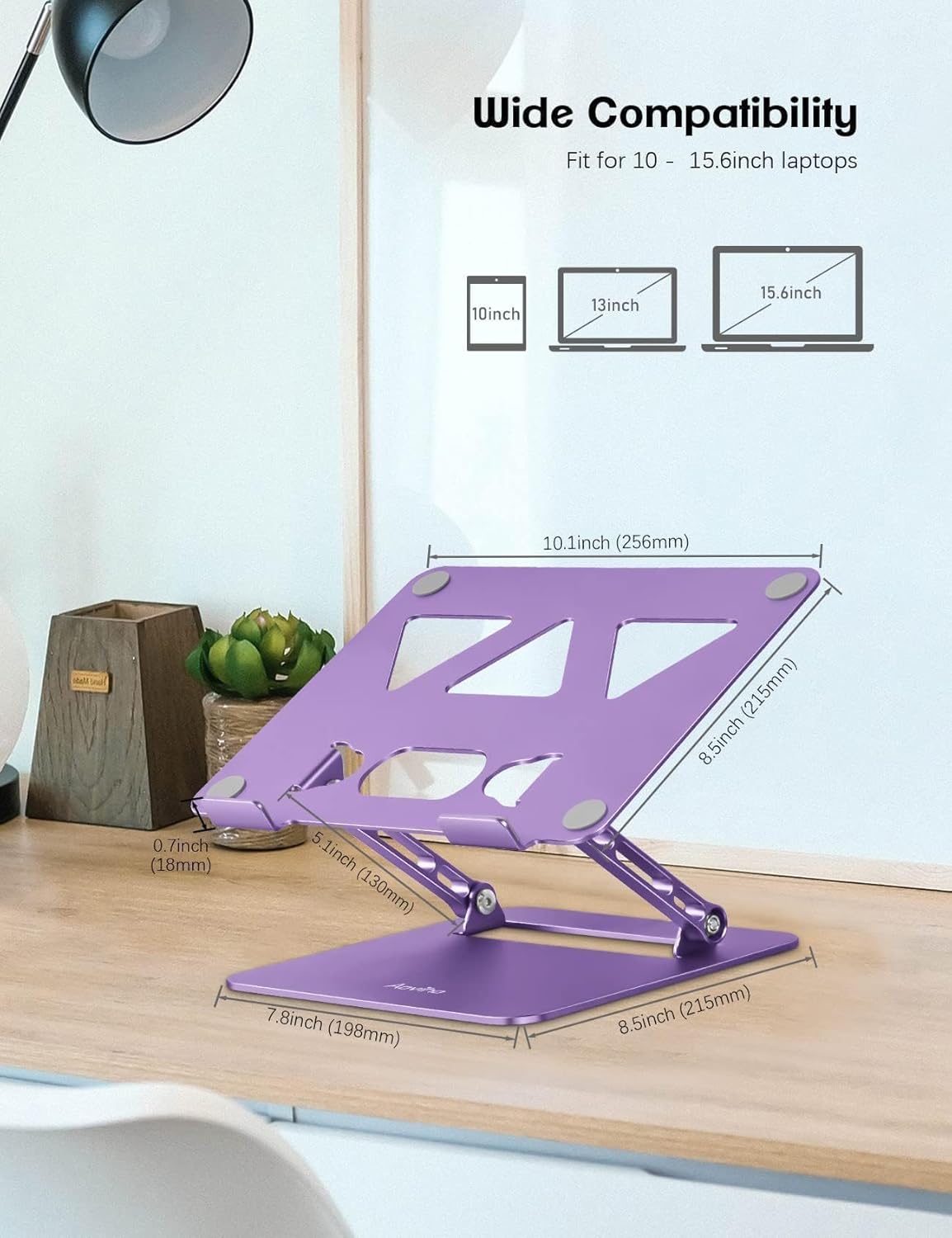 Adjustable Laptop Stand for Desk,Portable Laptop Stand Holder and Riser,Foldable Aluminum Notebook Computer Stands for MacBook Air Pro HP Lenovo Dell Samsung Chromebook, 10-15.6 inch, Purple
