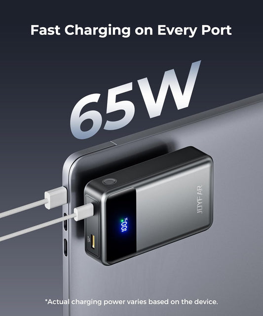 Portable Charger Power Bank - 30000mAh 65W Laptop Travel Essentials Battery Pack USB C Built in Cable Phone Fast Charging Compatible with iPhone 16 15 14 13 iPad MacBook Samsung Google (Black)