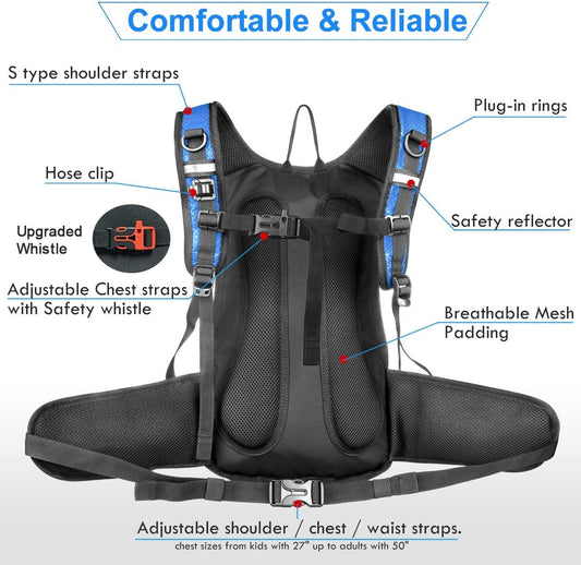 Insulated Hydration Backpack Pack with 3L BPA Free Leak Proof Water Bladder, Large Storage Lightweight Hiking Daypack with Waist Pouches & Cooler Layer, for Running, Biking, Camping, Festival