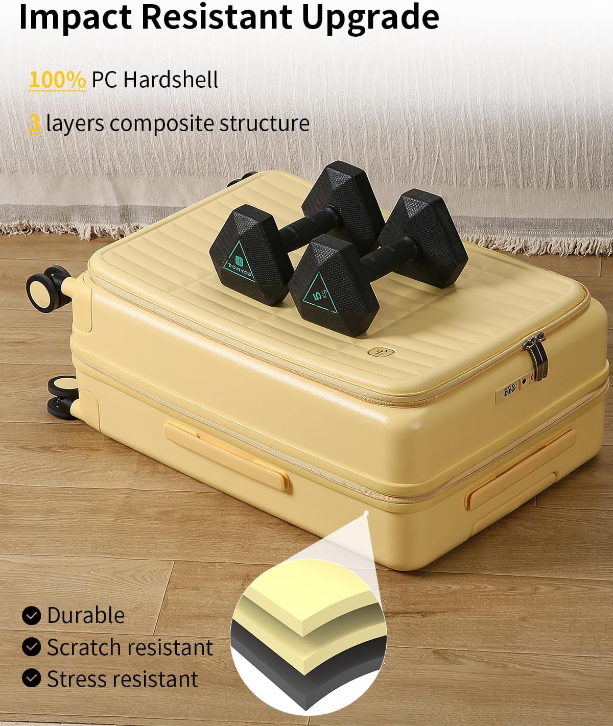 aji Expandable Top Open 24 Inch Checked Luggage with Spinner Wheels, Large Suitcase with TSA Lock, Hardside Travel Luggage Suitcases for Men Women, for 14+Days Travel, Cheese Yellow