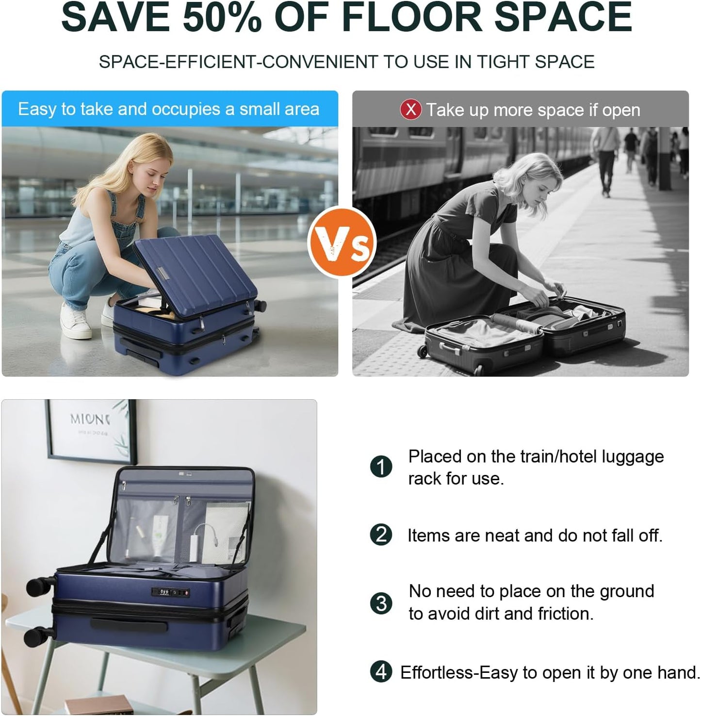 KROSER Carry On Luggage with Spinner Wheels & Built-in TSA Lock, Expandable Top Loading Hard Shell Suitcase Large Capacity Durable Rolling Luggage with USB Port, Carry-On 20-Inch, Navy