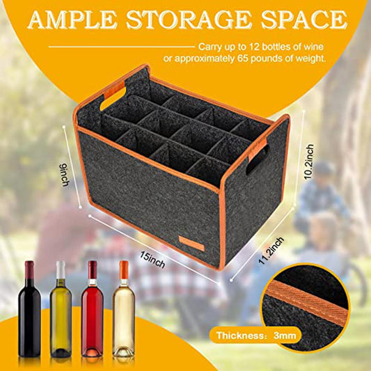 12 Bottle Wine Tote Bag, Insulated Thermal Padded Wine Carrier Tote, Reusable Wine Bags for Wine Bottles Travel, Camping and Picnic, Perfect Wine Lover Gift