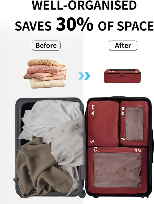 ECOHUB 7 Set Packing Cubes Tear-Resistant Luggage Packing Organizers with Number Icon for Travel Accessories Luggage Suitcase Machine Washable Packing Cubes (Red)