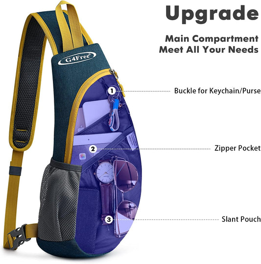 G4Free Sling Bag for Men Women, Small Crossbody Backpack Lightweight Chest Shoulder Bags for Travel, Outdoor and Sports (Dark blue)