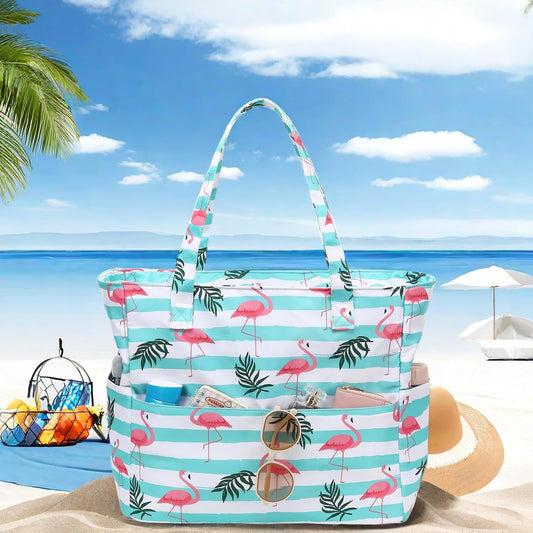 LEDAOU Beach Bag Waterproof Sandproof Women Tote Bag Pool Bag with Zipper for Gym Grocery Travel with Wet Pocket