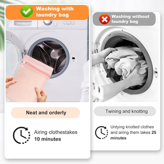 4 Piece Pink Small, Durable Organic Cotton Mesh Laundry Bag with Strong Zipper and Breathable Mesh, Delicate Laundry Bag for Underwear, Clothes, Pants and Socks